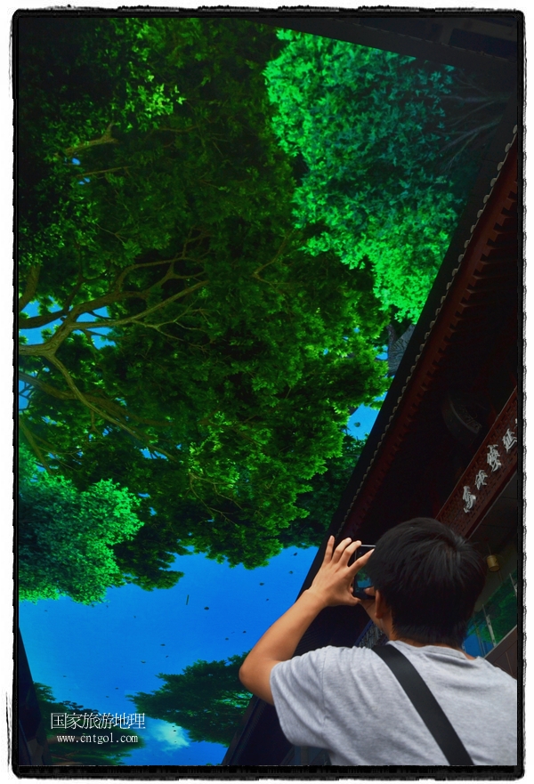 9月8日，在西安市大雁塔景區(qū)，“天幕”景觀吸引游客駐足觀看，并拿出手機(jī)拍攝。